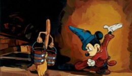 Mickey Mouse ordering a broom around in Fantasia