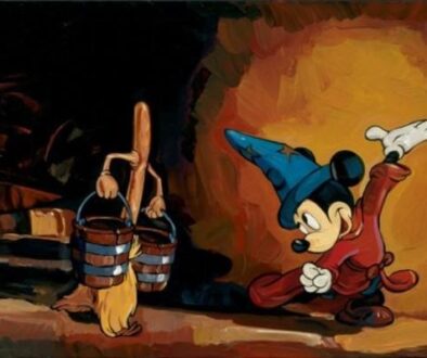 Mickey Mouse ordering a broom around in Fantasia