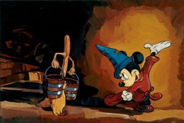 Mickey Mouse ordering a broom around in Fantasia